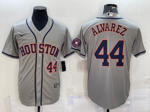 Men's Houston Astros #44 Yordan Alvarez Gray With Patch Cool Base Stitched Jersey - Click Image to Close